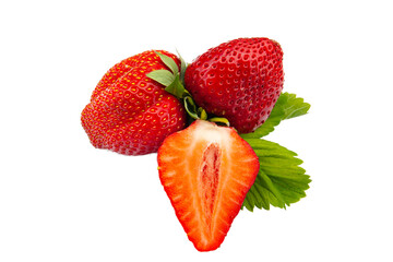 ripe strawberries with a cut half