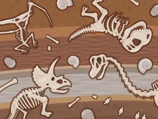 恐竜の化石が埋まった地層のイラスト © ふわぷか