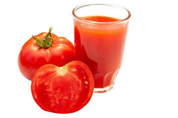 tomato juice and ripe pink tomatoes