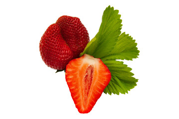 ripe strawberries with a cut half