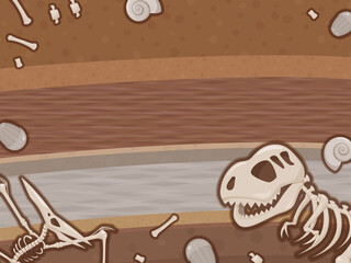 恐竜の化石が埋まった地層のイラスト_フレーム © ふわぷか