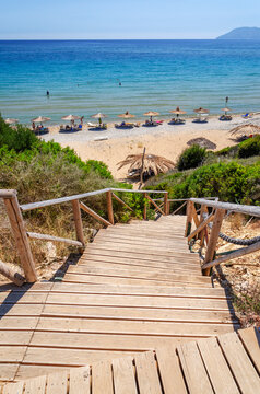 Picturesque sandy Gerakas beach - a breeding site of the caretta sea turtles, situated on Vassilikos peninsula of Zakynthos island on Ionian Sea, Greece.