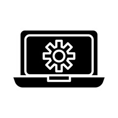 laptop with gear settings machine silhouette style icon