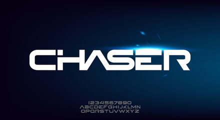 Chaser, an Abstract modern minimalist geometric futuristic alphabet font. digital space typography vector illustration design