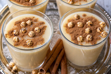 Boza or Bosa, traditional Turkish drink with roasted chickpea