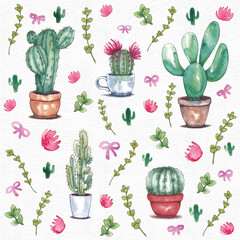 Watercolor elements of succulents, handmade. Scrapbooking, stickers, backgrounds, patterns, invitations ...