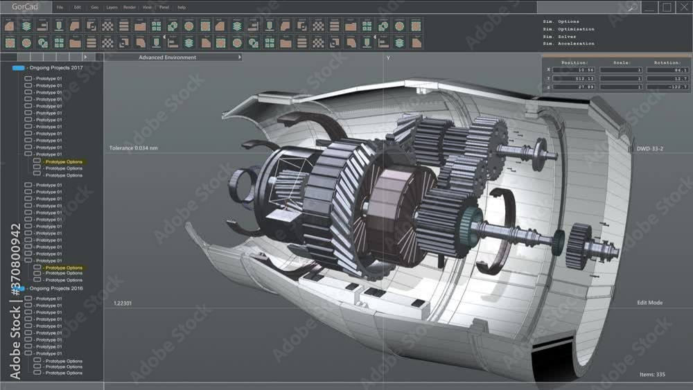 Fototapete computer cad software showing design of an industrial sustainable green energy turbine / engine in 3