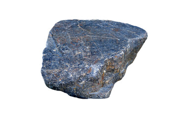 Stone specimen of gneiss and schist rock isolated on a white background. metamorphic rock.