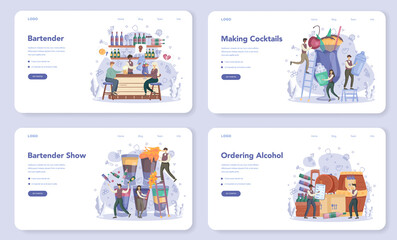 Obraz na płótnie Canvas Barman preparing alcoholic drinks with shaker at bar web banner