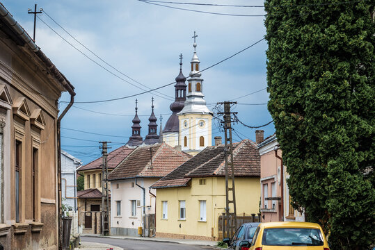 Stefan Vonhaz Street in historic part of Carei city in Satu Mare region, Romania