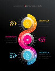 Vector elements for infographic. presentation and chart. steps or processes. 
options number workflow template design.3step. 