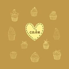 Cream cakes. Pencil-drawn desserts. Vector illustration