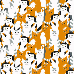Vector of seamless pattern with crowded cats
