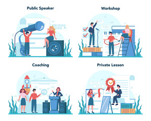 Rhetoric or elocution specialist set. Professional speaker