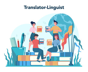 Translator and translation service concept. Polyglot translating