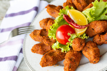 Newly built raw meatballs, turkey specific food, cig kofte, close-up,