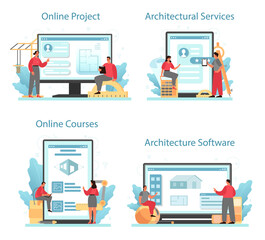 Architecture online service or platform set. Idea of building project