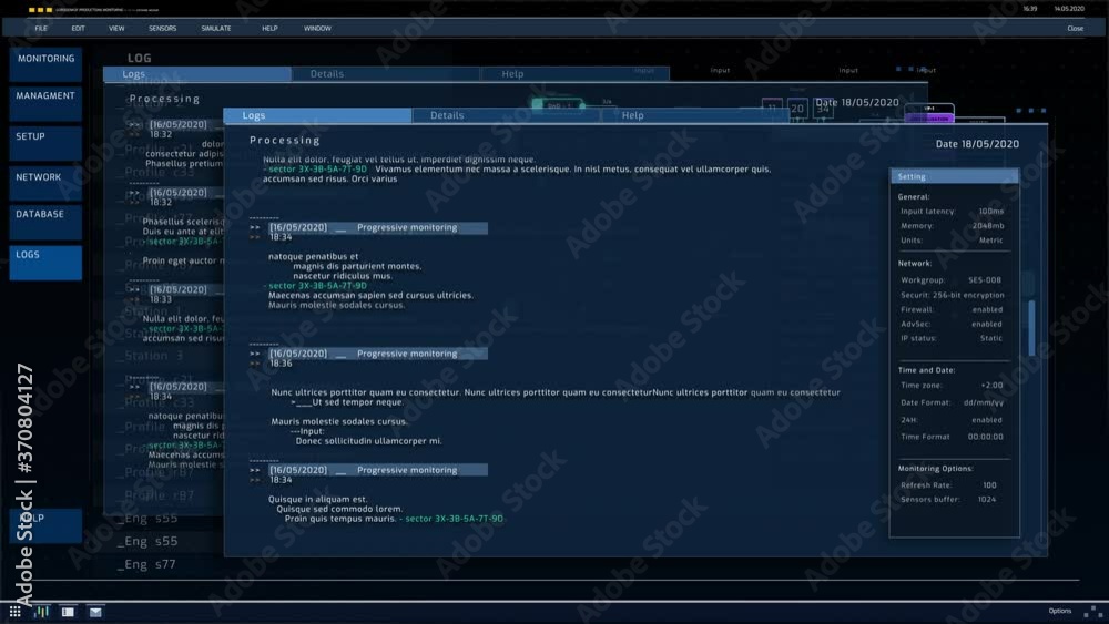 Leinwandbilder Computer User Interface Showing Infographics, Working Coding Terminal, Cyber Security Checkup, Monitoring Data, Statistics, Analytics and Proper Functioning of Server Database