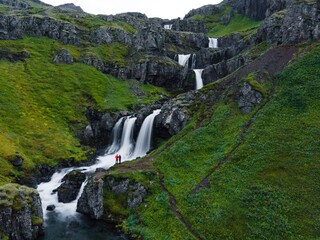 Klifbrekkufossar Waterfalls on the Eastern Coast of Iceland - obrazy, fototapety, plakaty
