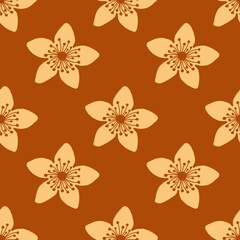 Hypericum flower seamless vector pattern.