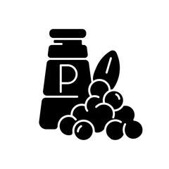 Naklejka premium Black pepper black glyph icon. Black peppercorn. Natural supplement. Spicy food seasoning. Cooking herbs and condiments. Silhouette symbol on white space. Vector isolated illustration