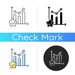 Statistic progress icon. Accounting analysis. Exam financial graph. Diagnosis of economic chart. Business management approval. Linear black and RGB color styles. Isolated vector illustrations