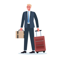 Business person having a business trip. Male character walking with