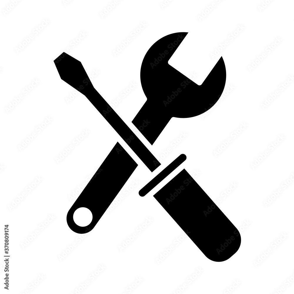 Sticker wrench and screwdriver tool silhouette style icon