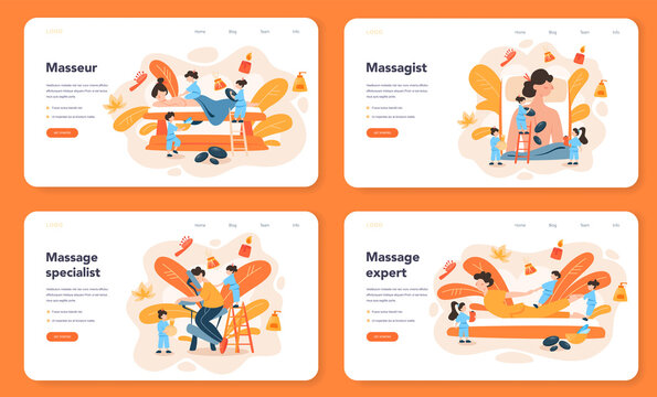 Massage and masseur web banner or landing page set. Spa
