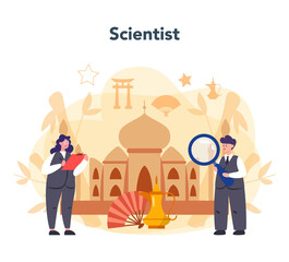 Orientalist concept. Professonal scientist studying Near Eastern