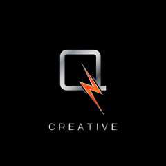 Q Letter Logo, Abstract Techno Thunder Bolt Vector Design.