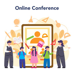 Naklejka premium Teacher online service or platform. School or college workers