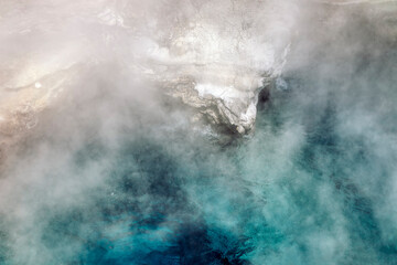 Geothermal pool with rising steam