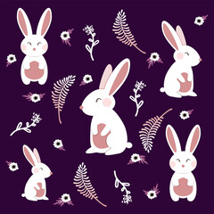 Cute rabbits in flowers