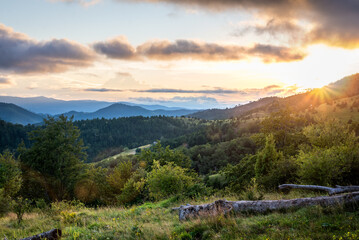 Sunset landscape on Tara mountain in Serbia