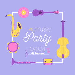 Music instruments. Banners design concept. Colorful abstract shapes template. Modern flat vector illustration. 