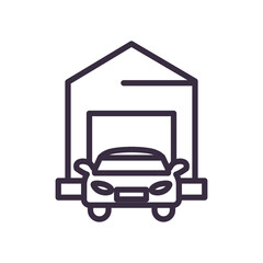 car in front of garage line style icon vector design