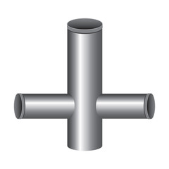 Metal pipe, pipeline or plumbing object isolated on white background for design, realistic vector stock illustration with branch pipe for water drainage