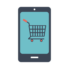 smartphone with shopping cart flat style icon