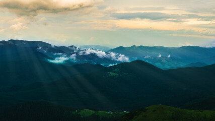 Naklejka na ściany i meble Carpathian Mountains. Panorama of green hills in summer mountain