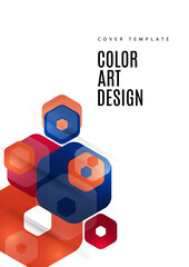 Bright abstract background of rounded multicolored hexagons. Business presentation template. Modern geometric design. Vector