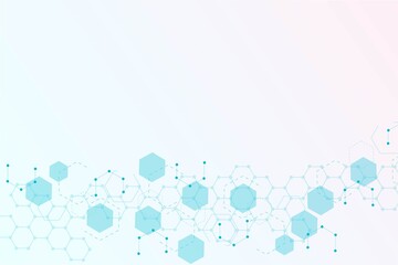 Science network pattern, connecting lines and dots. Technology hexagons structure or molecular connect elements.