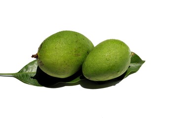 Raw Mango with Water Droplets Isolated on White Background