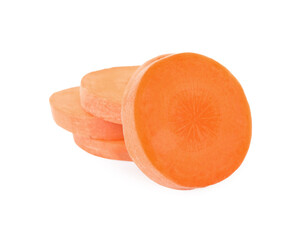 Slices of fresh ripe carrot isolated on white