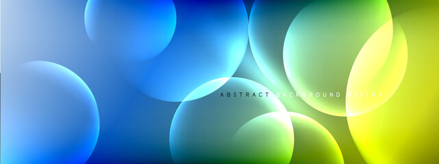 Vector abstract background liquid bubble circles on fluid gradient with shadows and light effects. Shiny design templates for text