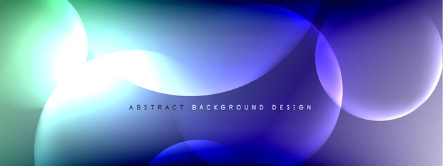 Vector abstract background liquid bubble circles on fluid gradient with shadows and light effects. Shiny design templates for text