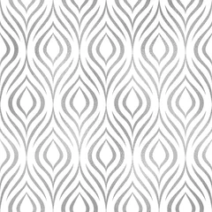 Keuken foto achterwand Pauw Pauwenveer. Vector naadloos patroon. Zilveren elegante bloemenachtergrond. Abstracte geometrische textuur. Zilveren pauwenveer. Eigentijds behang. Ontwerp afdrukken. Vogel verenkleed. vector illustratie