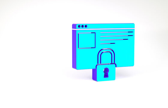 Turquoise Secure your site with HTTPS, SSL icon isolated on white background. Internet communication protocol. Minimalism concept. 3d illustration 3D render.
