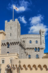 Fototapeta na wymiar Prince's Palace of Monaco is official residence of Prince of Monaco, built in 1191 as a Genoese fortress. Principality of Monaco is a sovereign city-state, located on French Riviera in Western Europe.