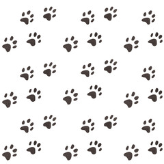 Fototapeta na wymiar Seamless pattern hand drawn illustration of cat paw prints. Animals. A versatile and bright summer pattern that is suitable for printing on clothing and souvenirs.